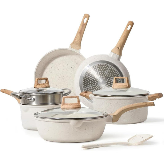 eprolo medical stone non-stick cookware set featuring elegant design and durable handles
