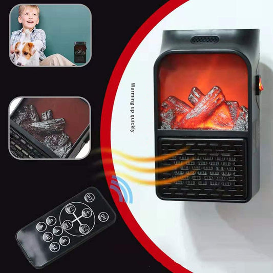Mini electric wall heater with a realistic flame effect and remote control for easy heating solutions