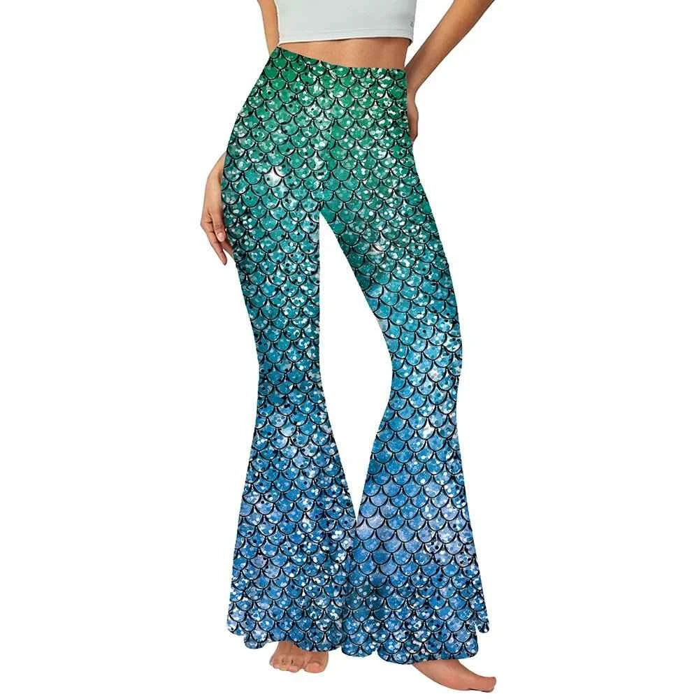 Nadanbao Pink Mermaid Flare Pants for Women Fish Scales 3D Digital Print Trousers Fashion Casual Streetwear Spring Autumn Bottom