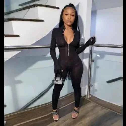 Stylish Navy Blue Jumpsuit Women with a zipper detail and long sleeves for a trendy look