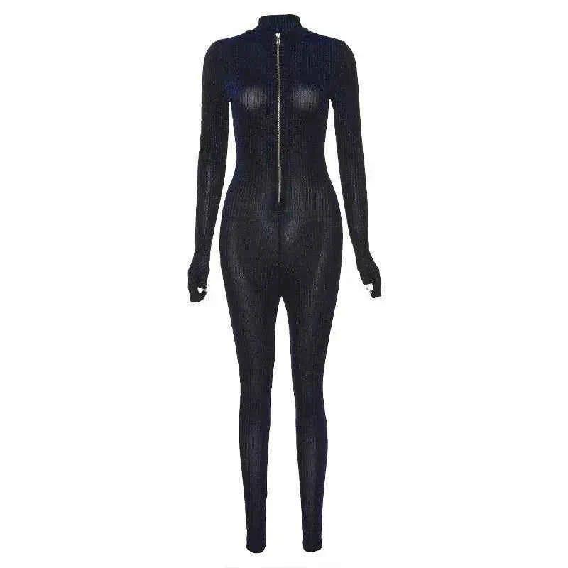 Navy Blue Jumpsuit Women with a sleek design and full zip for a stylish, fitted look