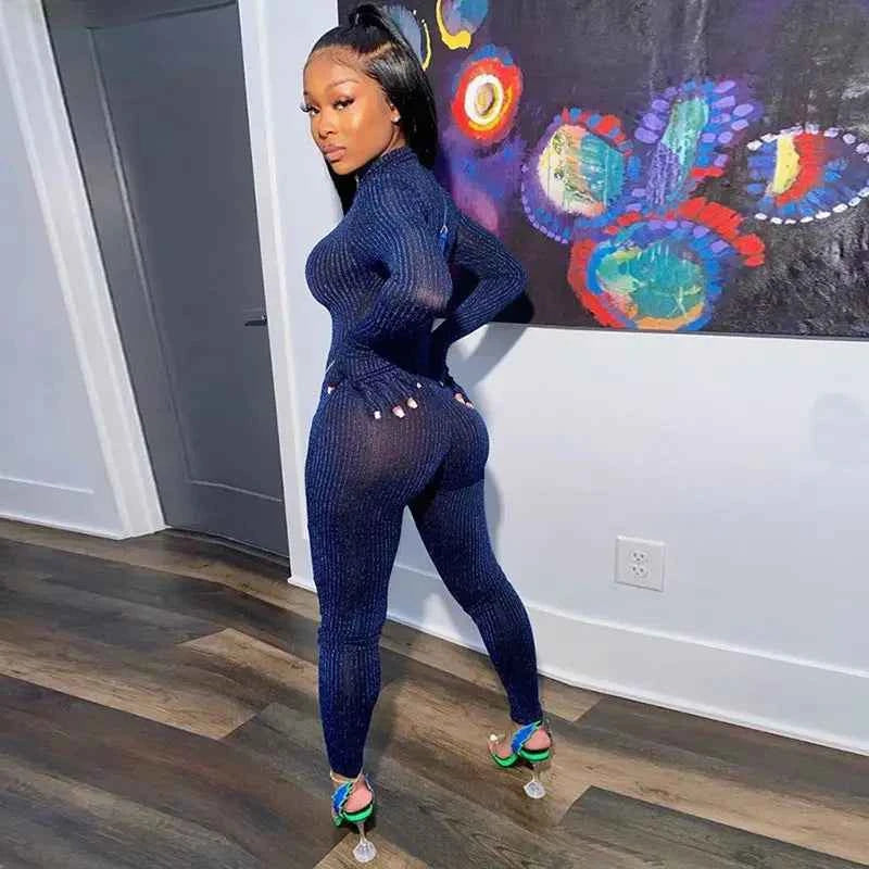 Navy Blue Jumpsuit Women with Figure-Hugging Fit and Stylish Design for Casual Wear
