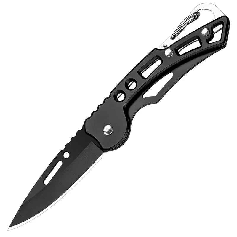 Black folding knife with a non-slip handle for easy peeling tasks and outdoor use