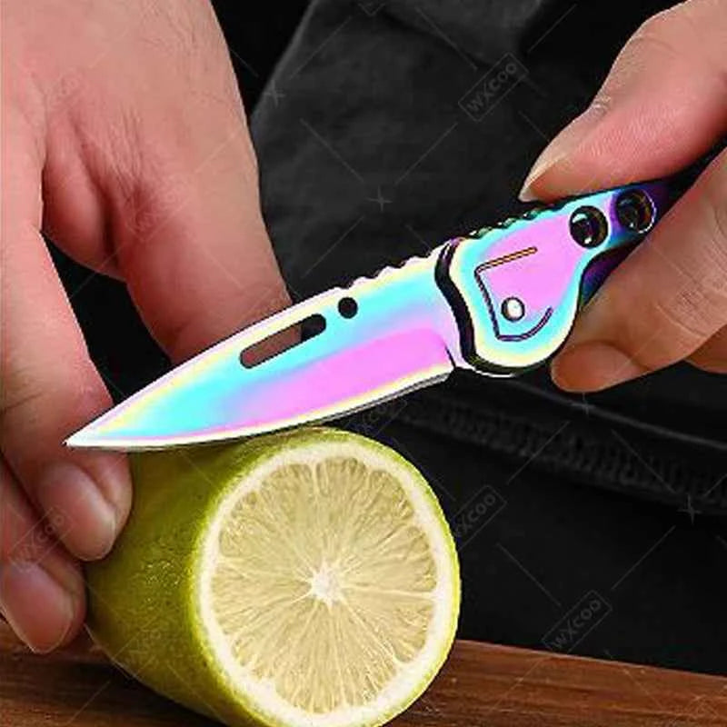 Colorful non-slip handle peeling knife slicing a lime for easy fruit preparation