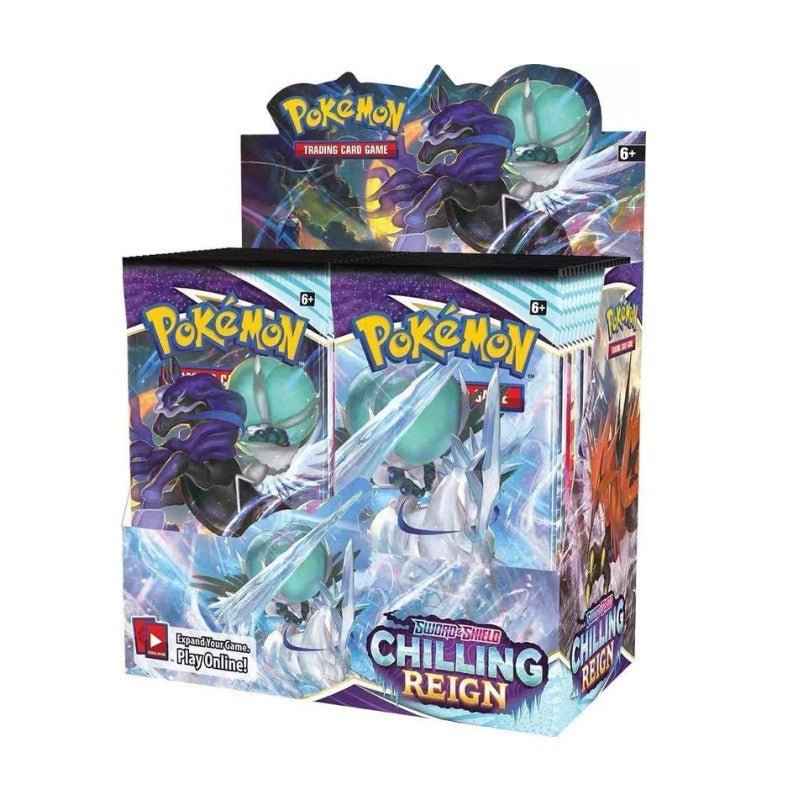 Pokémon Chilling Reign Booster Box featuring various Pokémon cards. Buy Pokémon cards online for collectible fun.