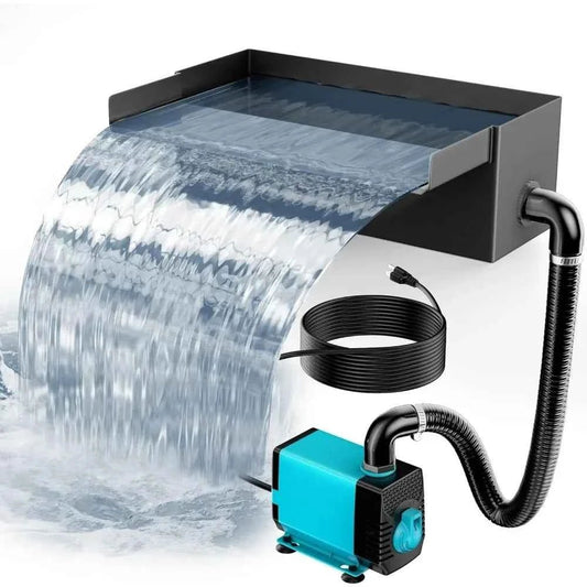 Pond Waterfall Box with Pump Kit, 304 Stainless Steel Pond Waterfall Spillway Pump for Ponds, Pond Spillway Corrugated Tubing