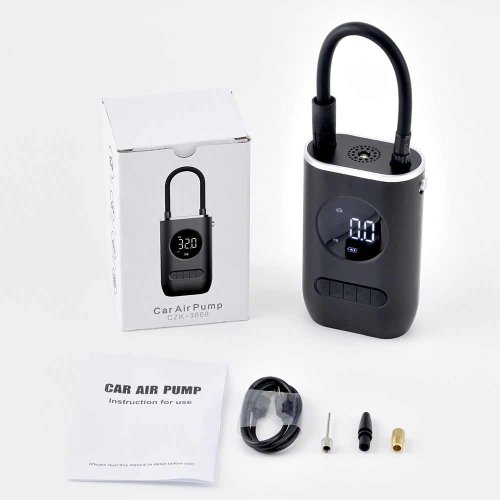 Portable tire inflator pump with digital display and accessories for quick tire inflation