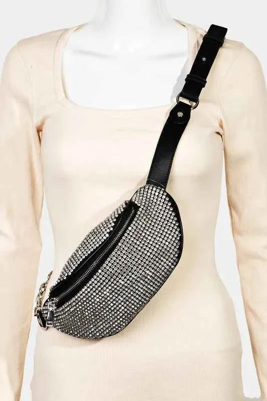 Trendsi rhinestone crossbody bag with adjustable strap and a sleek design for a stylish look
