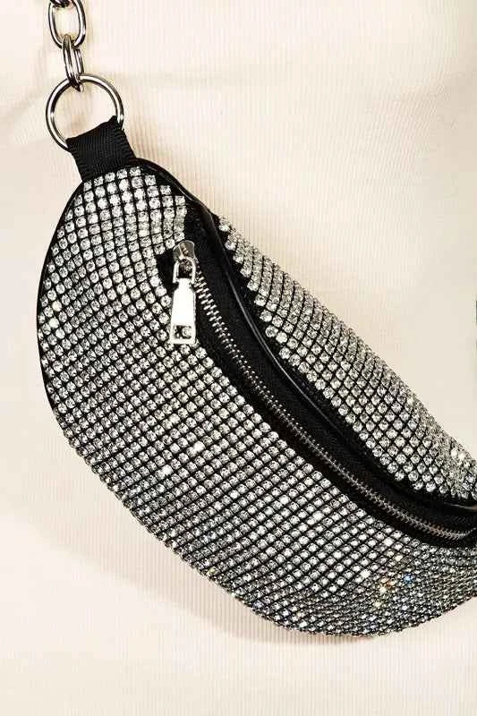 Trendsi rhinestone crossbody bag featuring a stylish design with shimmering rhinestones and a zipper closure