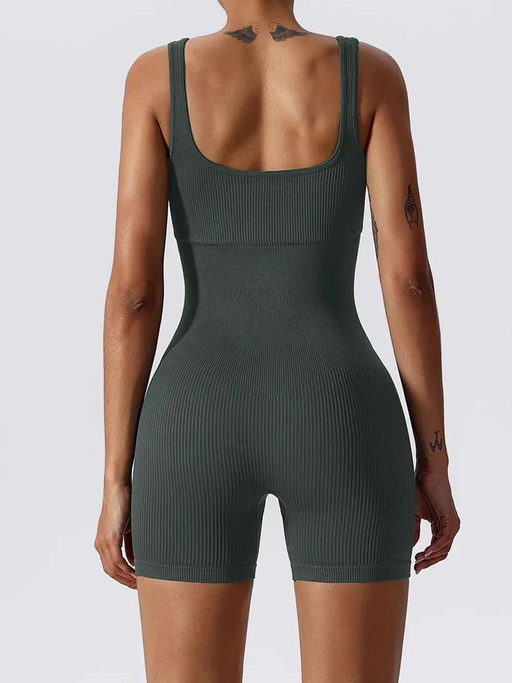 Trendsi ribbed sleeveless romper in green, featuring a fitted bodice and short legs for a stylish look