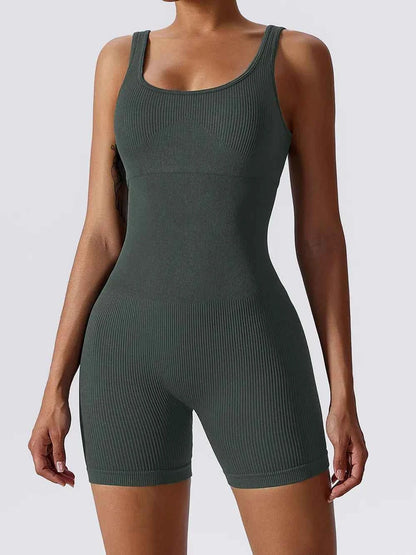 Ribbed Sleeveless Romper for Stylish Comfort Dark Gray
