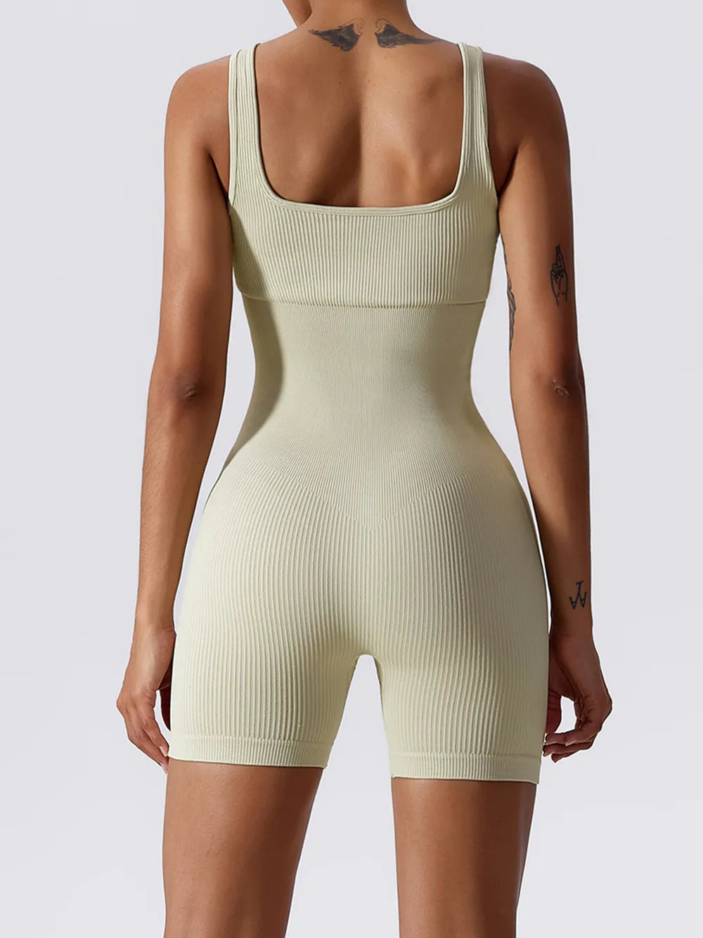 Trendsi ribbed sleeveless romper in light green with a form-fitting design for a stylish summer look