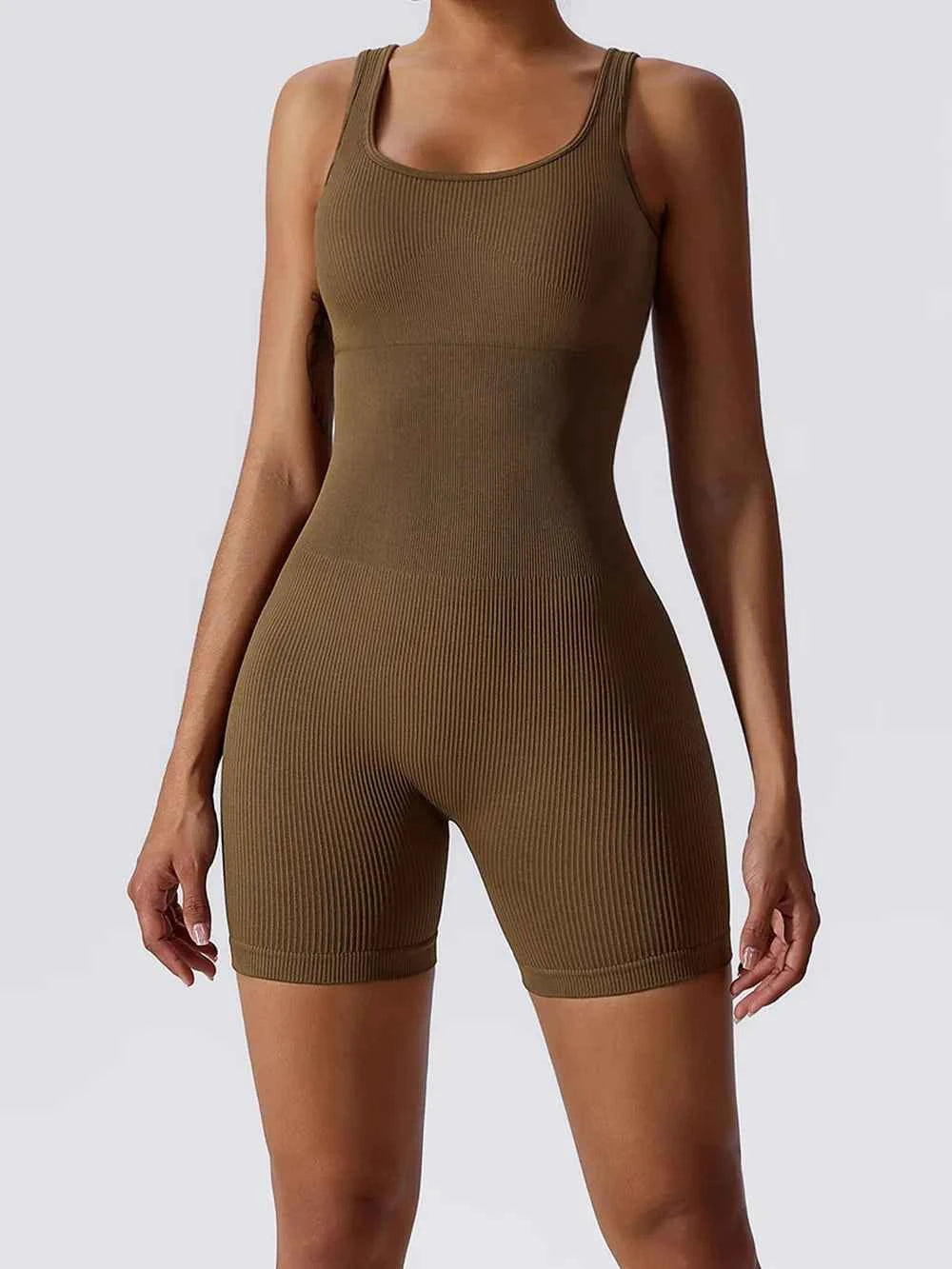 Trendsi ribbed sleeveless romper in olive green for a comfortable and stylish summer outfit