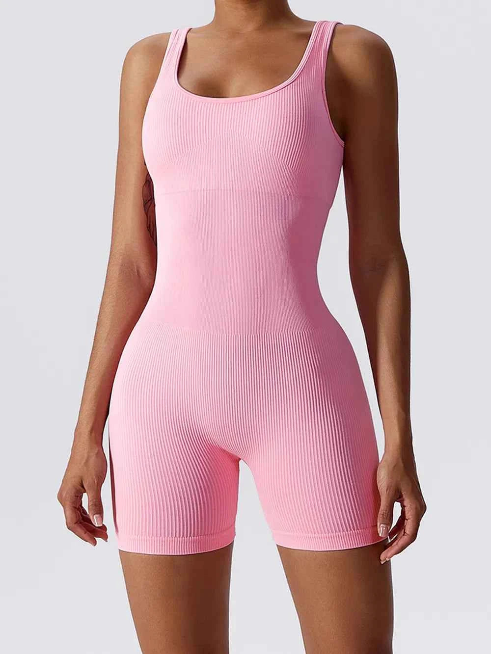 Trendsi ribbed sleeveless romper in pink with comfortable stretchy fabric for casual wear