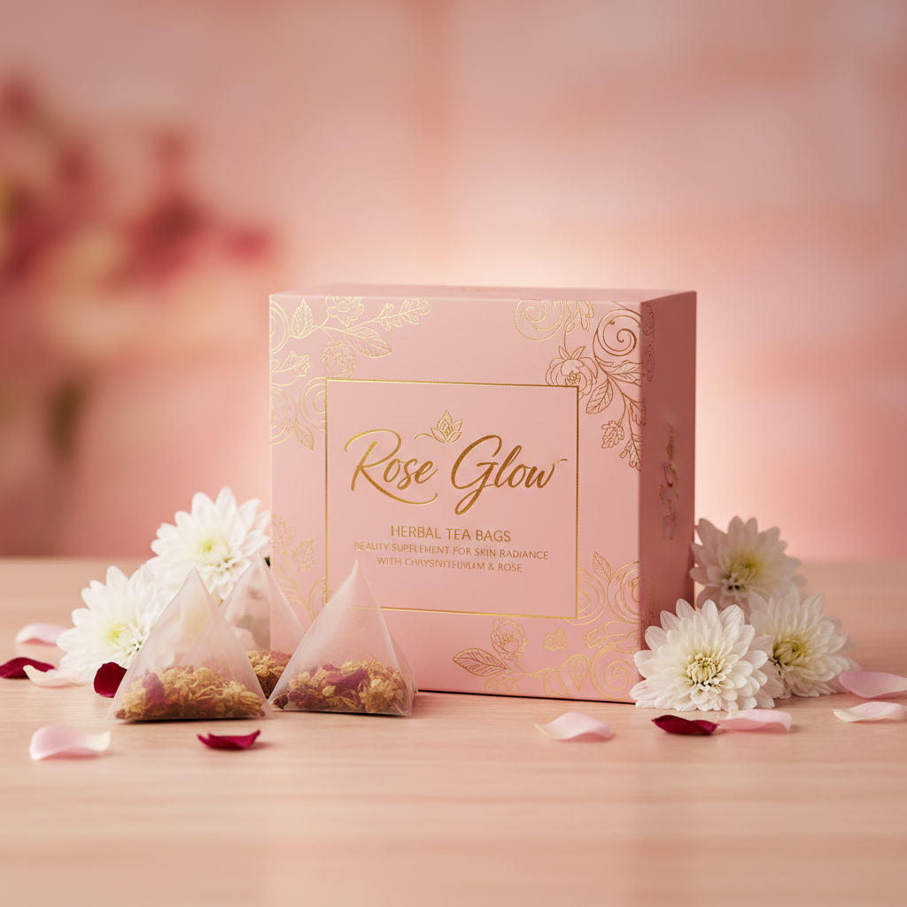 Custom Rose Glow Tea Bag Herbal Supplement OEM ODM Factory Manufacturer Wholesale With Rose Glow Herbal Ingredients Chrysanthemum Antioxidant Detox Support Skin Radiance Glow
