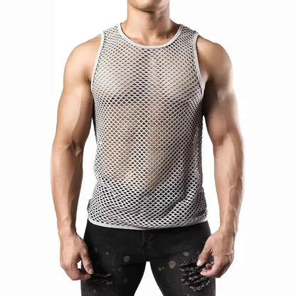 Round Neck Mesh Tank - Stylish & Comfortable Gray S