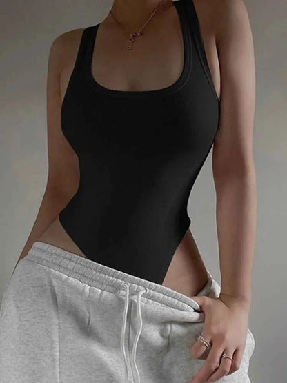 Sleeveless Knit Bodysuit Hot Summer Sexy Bodycon Off Shoulder Halter Tops Casual Street Bodice For Women ClubWear black