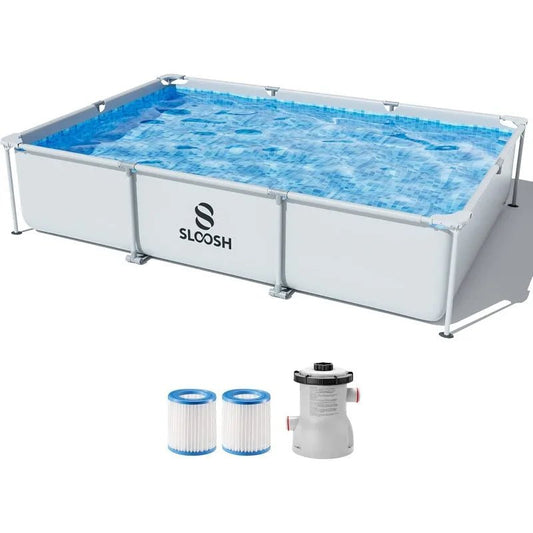 SLOOSH Rectangular Above Ground Pool - 10ft x 7ft x 30inch Outdoor Frame Above Ground Swimming Pool Set Kiddie Pool for Kids