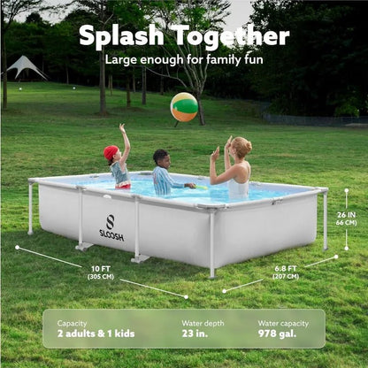 SLOOSH Rectangular Above Ground Pool - 10ft x 7ft x 30inch Outdoor Frame Above Ground Swimming Pool Set Kiddie Pool for Kids