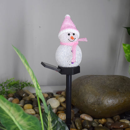 Solar Snowman Garden Lamp for Festive Decor Pink