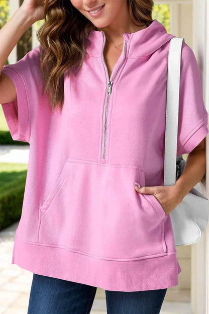 Casual Hooded Sweatshirt Light Pink Polyester Pink