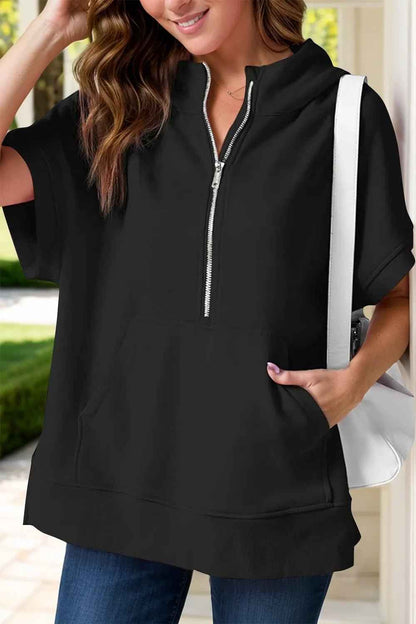 Casual Hooded Sweatshirt Light Pink Polyester Black