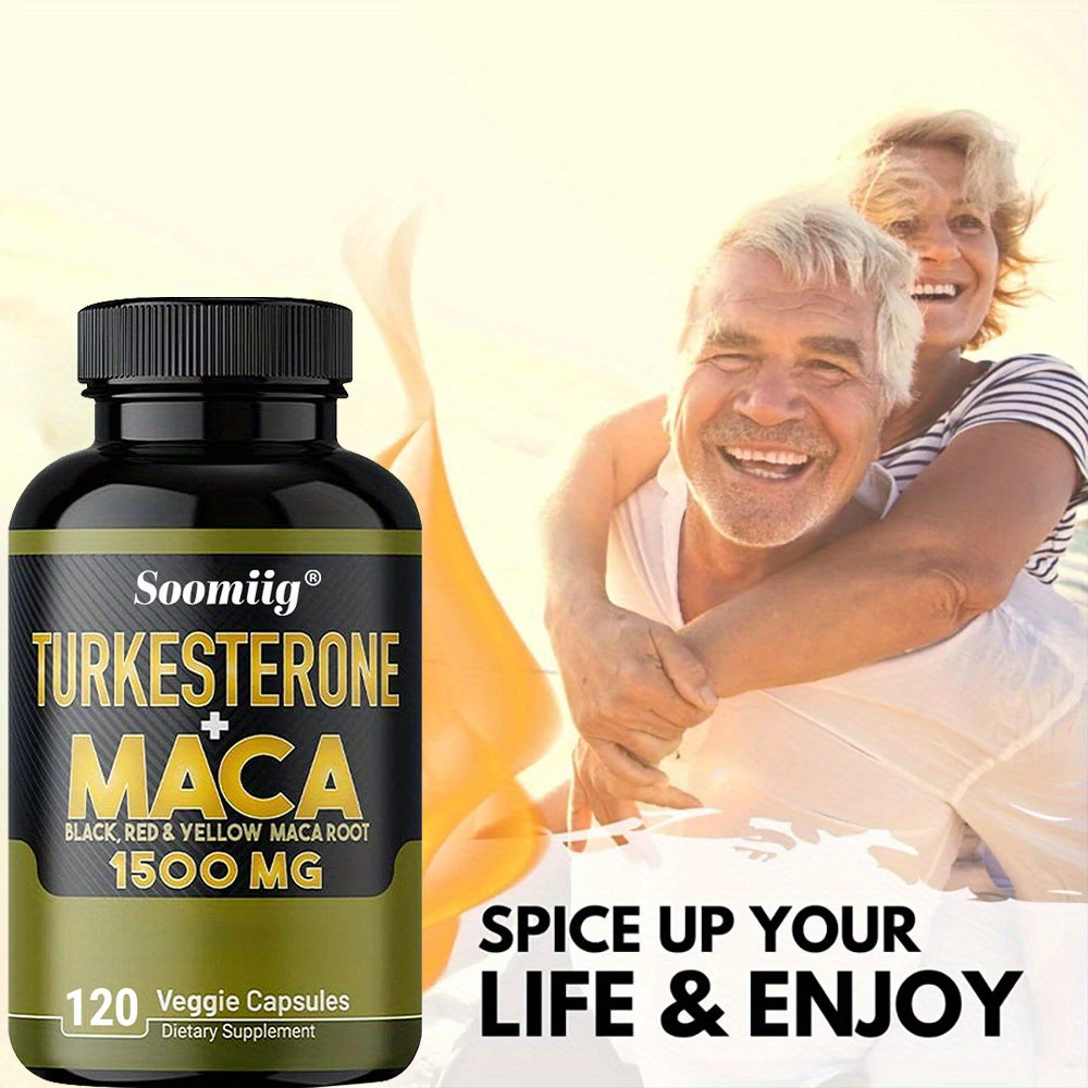 Turkesterone supplement 1000mg in a black bottle with 120 veggie capsules for enhanced wellness