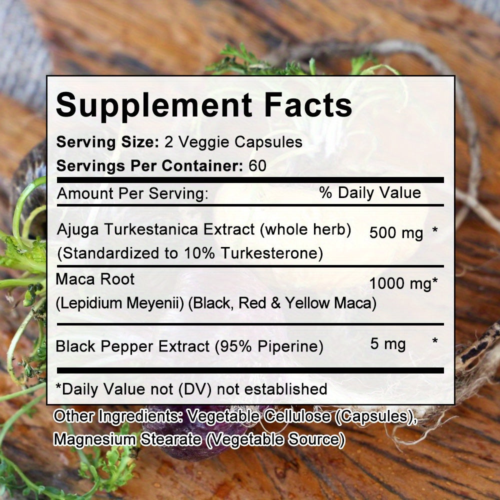 Turkesterone supplement 1000mg with supplement facts showing ingredients and serving size details