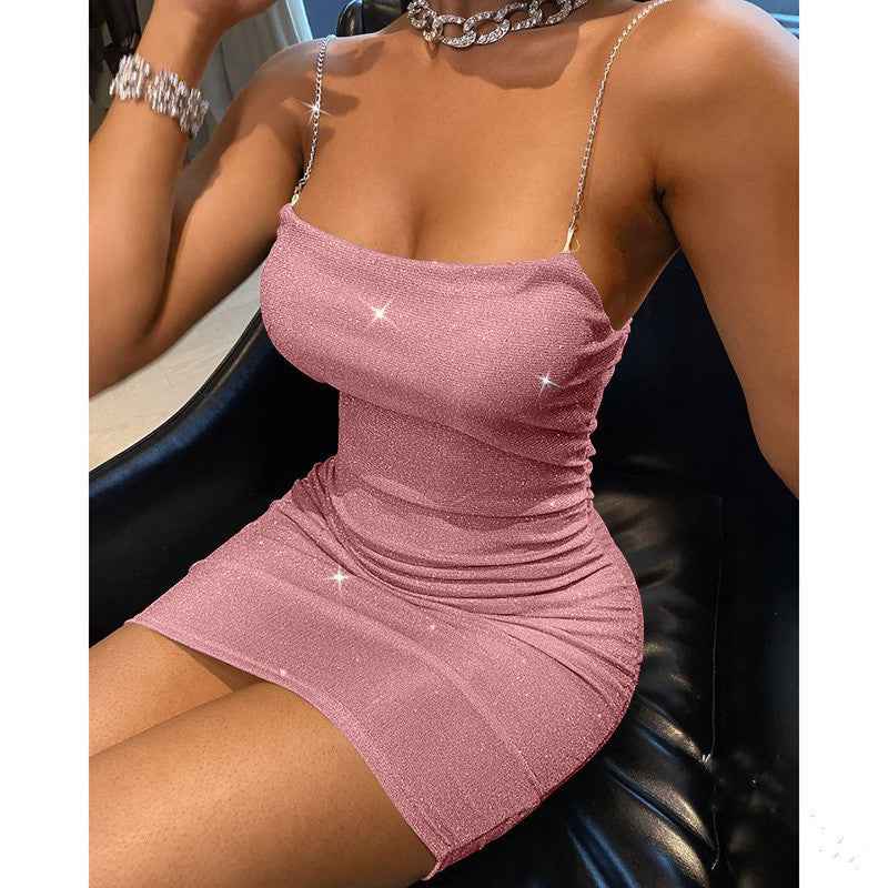 Stylish spaghetti strap evening dress in pink with sparkling accents for a glamorous look
