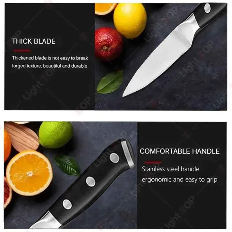 Stainless steel paring knife with thick blade and comfortable ergonomic handle for easy grip