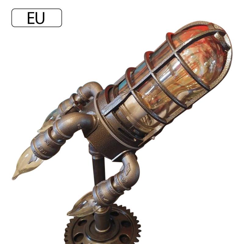 Steampunk rocket lamp decor with metal details and warm glowing glass for vintage-themed interiors