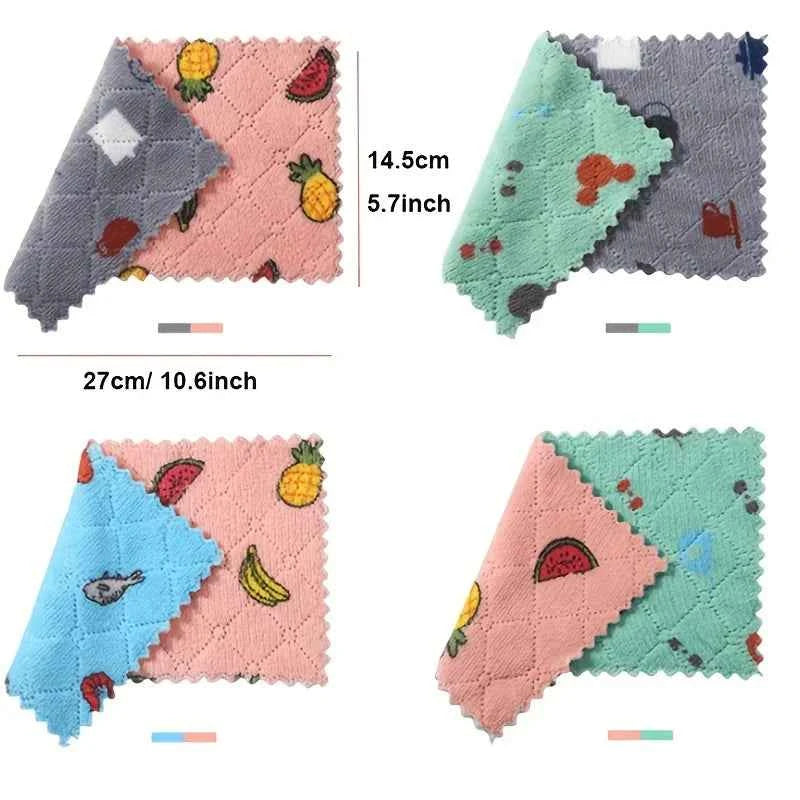 Colorful water-absorbent dish cloth set featuring fruits and cartoons in various sizes