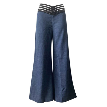 Flare & Flair Women's High Waist Wide Leg Trousers - Elegant, Sheer Mesh Design
