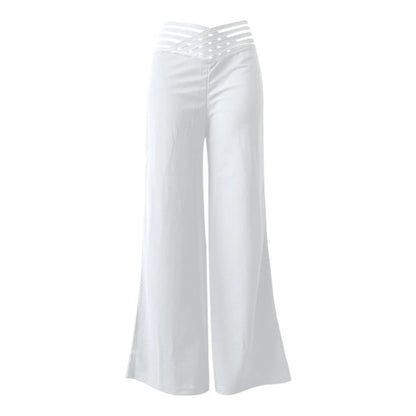 Flare & Flair Women's High Waist Wide Leg Trousers - Elegant, Sheer Mesh Design