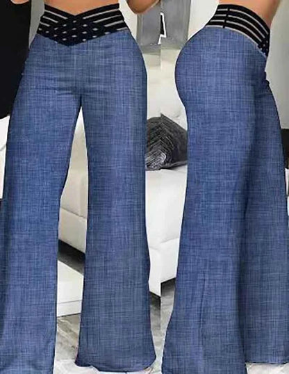 Flare & Flair Women's High Waist Wide Leg Trousers - Elegant, Sheer Mesh Design Denim