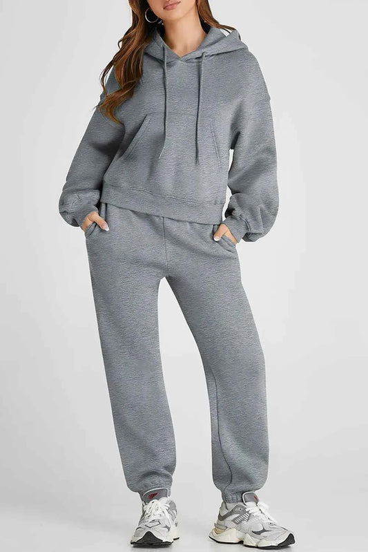 Trendsi women's casual activewear set featuring a grey hoodie and matching joggers for comfort and style