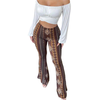 Women's High Waist Straight Leg Trousers Slim Fit Casual Floral Print Party Streetwear Spring Fashion Light Brown