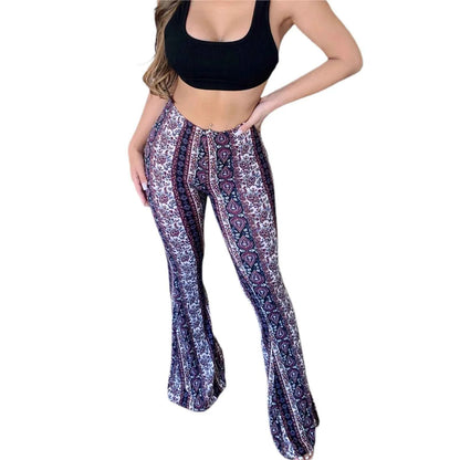Women's High Waist Straight Leg Trousers Slim Fit Casual Floral Print Party Streetwear Spring Fashion Lavender