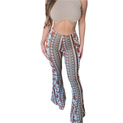 Women's High Waist Straight Leg Trousers Slim Fit Casual Floral Print Party Streetwear Spring Fashion MULTI
