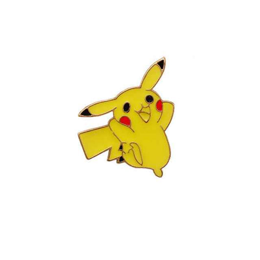 Yellow kawaii lapel pin featuring a happy Pikachu design for anime fans and collectors